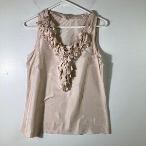 Womens J Crew Sleeveless Silk V‎ Neck Fringe Top Blush Peach 6 Silk